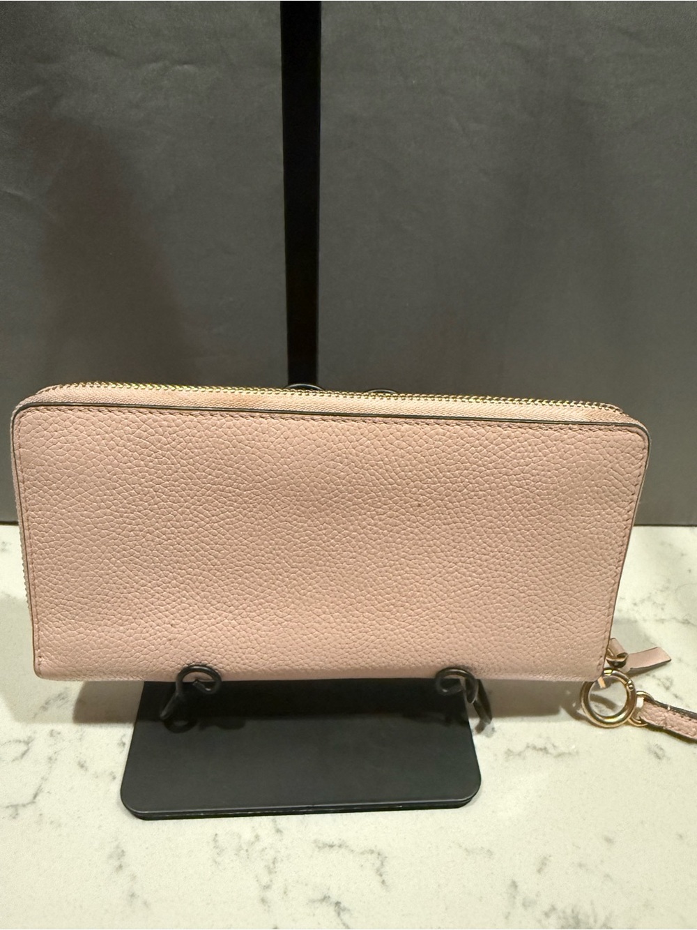 Tory Burch Blush Pink Pebbled Leather Zip Wallet with Gold Logo - Picture 8 of 16